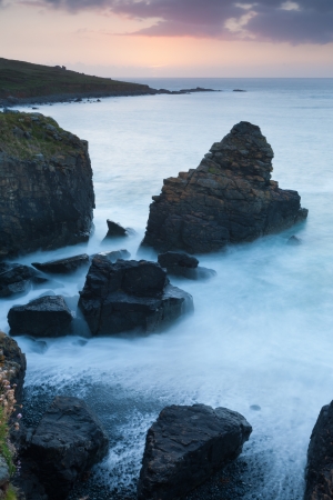 Sunset on the cliffs near Clodgy Point, St Ives Cornwall England UK の写真素材