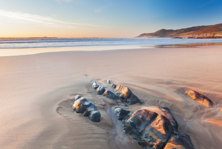Beautiful Combesgate Beach near Woolacombe Devon England UKの写真素材