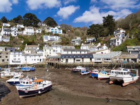 Boats in Polperro Harbour Cornwall England UK