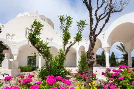 The garden at Fira Orthodox Cathedral, Santorini Greeceの写真素材