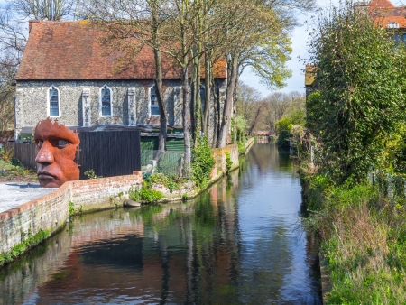 Riverside scenery on the River Stour at Canterbury Kent England UKの写真素材