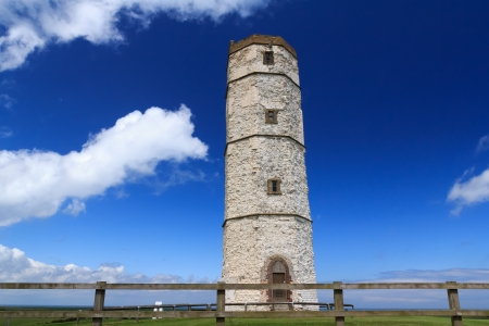 Chalk lighthouse at Flamborough Head the oldest in England, Yorkshire UK Europeの写真素材
