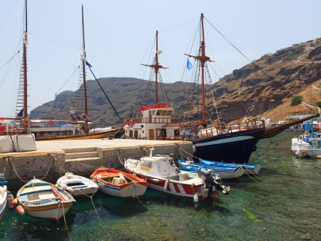 The small harbour on Thirasia Island Santorini Greece Europeの写真素材