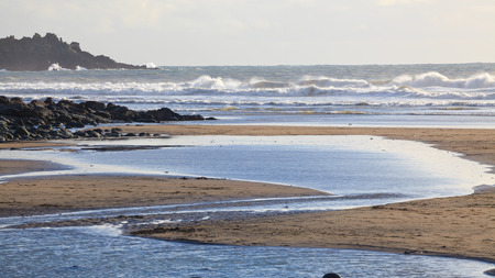 Perranuthnoe Beach with Cudden Point in the distance Cornwall England UK Europe