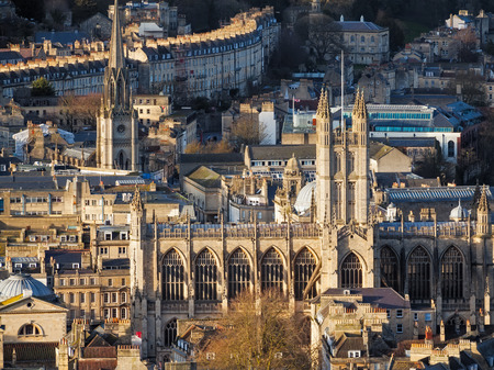 Overlooking the Georgian City of Bath from Alexandra Park on top of Beechen Cliff, Somerset England Uk Europeの写真素材