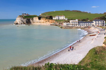 Overlooking the beach at Freshwater Bay on the Isle Of Wight England UK Europeのeditorial素材