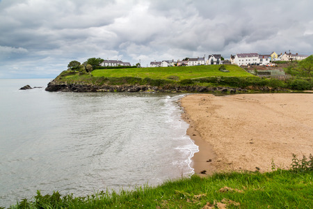 Overlooking Aberporth Beach Ceredigion Wales UK Europeの写真素材