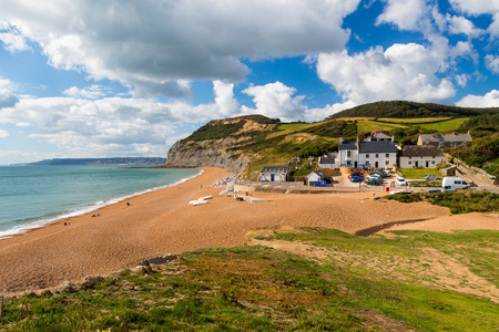 Overlooking Seatown Beach in Dorset, Englandの写真素材