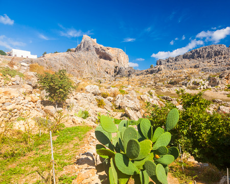 The scenery below the castle at St Pauls Bay Lindos on the Island of Rhodes Greece Europeのeditorial素材