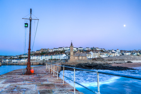 Dusk on Porthleven Pier Cornwall England UK Europeの写真素材