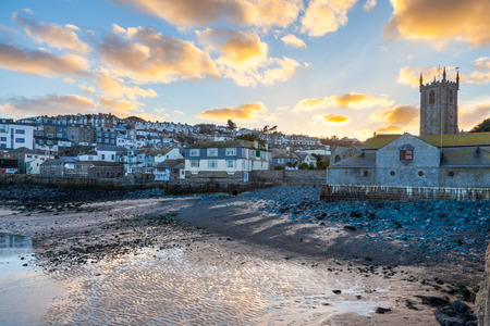 Sunset over the picturesque fishing village at St Ives Cornwall England UK Europeの写真素材