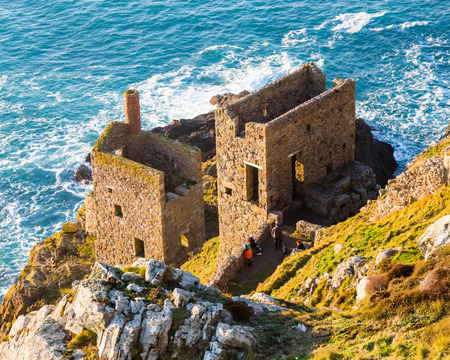 The Crown engine houses pearced on the cliffs at Botallack on near St Just Cornwall England UK Europeのeditorial素材