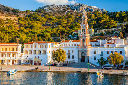 The monastery at Panormitis on the Island of Symi in the Dodecanese Greece Europeのeditorial素材