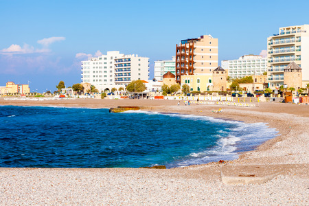 Sunny day the Beach at Rhodes Greece Europeのeditorial素材