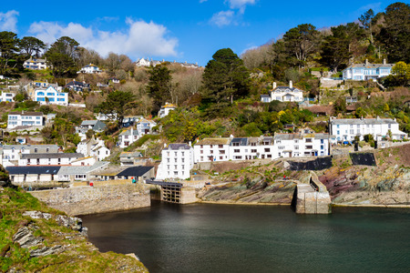 The entrance to Polerro Harbour Cornwall England UK Europeの写真素材