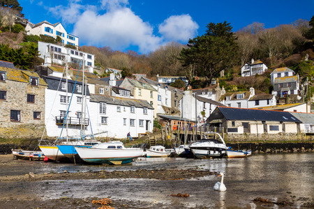 Boats in Polerro Harbour Cornwall  England UK Europeの写真素材