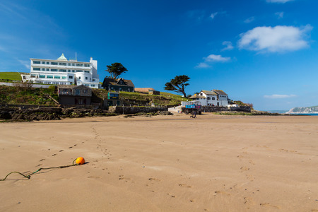 The tidal island of Burgh Island off the coast of Bigbury-On-Sea South Hams Devon England UK Europeのeditorial素材