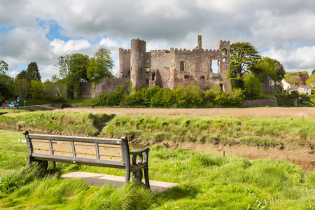 Estuary of the River TÃ¢f with Laugharne Castle  in the background Carmarthenshire, Wales UK Europeの写真素材