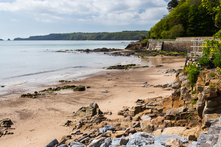The broad sandy beach at Wisemans Bridge on the Pembrokeshire Coast Wales UK Europeの写真素材