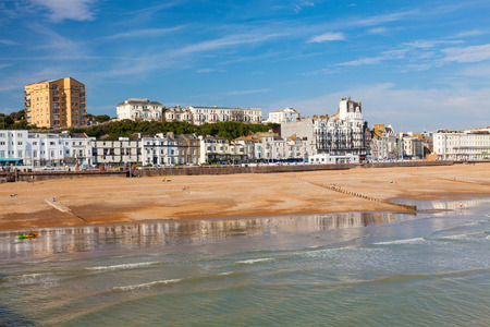 Overlooking the town and beach  from Hastings Pier East Sussex England UK Europe