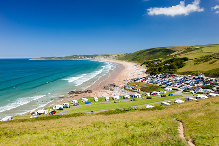 Overlooking the beautiful golden sandy beach at Putsborough Sands Devon England UK Europeのeditorial素材