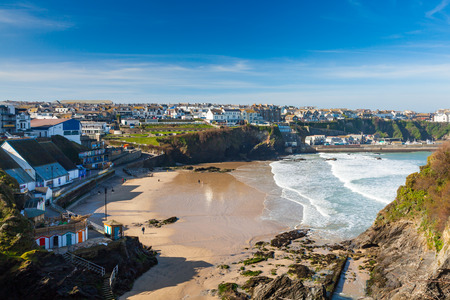 Overlooking the golden sandy Town Beach Newquay Cornwall England UK Europe