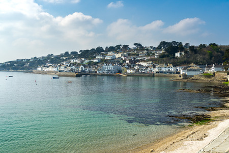 Sunny day at St Mawes beach on the Roseland Peninsula Cornwall England UK Europeの写真素材