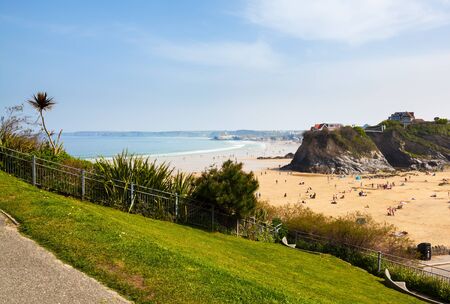 Overlooking Towan Beach at Newquay Cornwall England UK Europeの写真素材