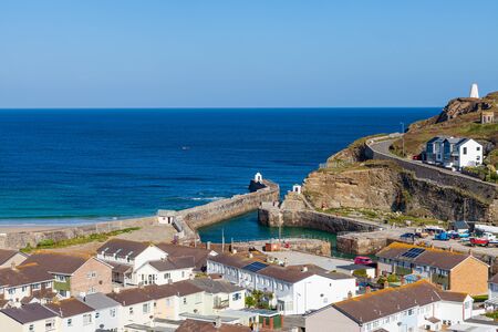 Overlooking the harbour and village of Portreath from Tregea Hill. Cornwall England UK Europeの写真素材