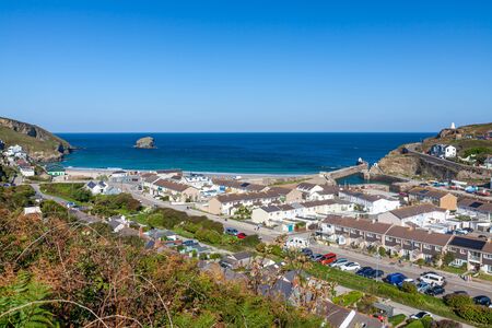 Overlooking the beach and village of Portreath from Tregea Hill. Cornwall England UK Europeの写真素材