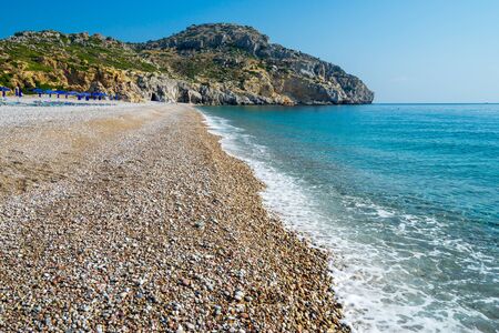 Beautiful summers day on Traounou Beach Rhodes Greece Europeの写真素材