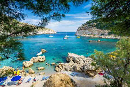 Beautiful day at Anthony Quinn Bay near Faliraki on the Island of Rhodes Rodos Greece Europe