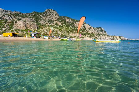 Beautiful sunny day at Tsambika Beach  on the Island of Rhodes Rodos Greece Europeの写真素材