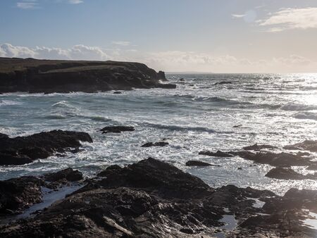 Overlooking Treyarnon Bay Cornwall England UK Europeの写真素材