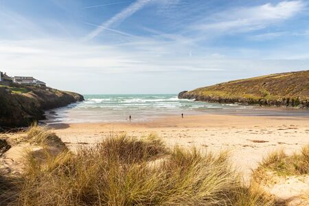 Overlooking Porthcothan Beach on the north Cornish Coast. Cornwall England UK Europe