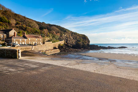 The beach at East Portholland Cornwall England UK Europeの写真素材