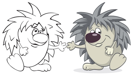 Funny hedgehog. Color and contour drawing のイラスト素材