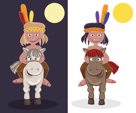 American Indian on horseback. Day and nightのイラスト素材