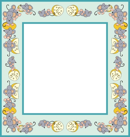 Photo frame made of mice with cheeseのイラスト素材