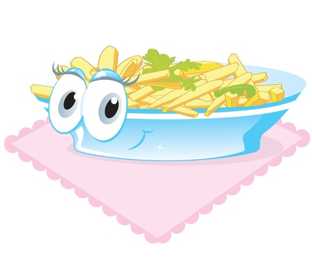 Fun cartoon fried potatoes on a platterのイラスト素材