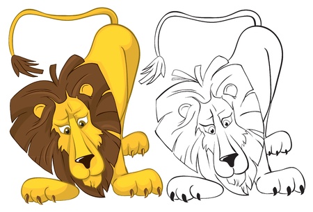Surprised lion. Color and outline vector illustrationsのイラスト素材
