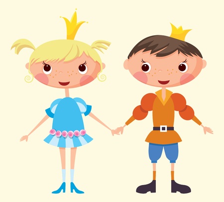 Cartoon prince and princess.  EPS10. Contains transparent objects used for shadows drawingのイラスト素材