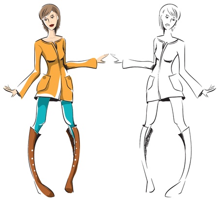 Sketch of girl - color and outlineのイラスト素材