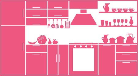 Pink kitchen silhouetteのイラスト素材