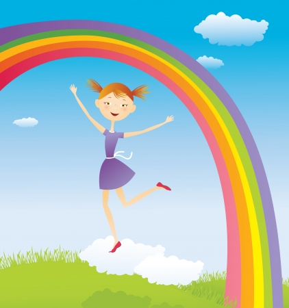 Girl on cloud and a rainbow.
 Contains transparent objects used for face drawingのイラスト素材