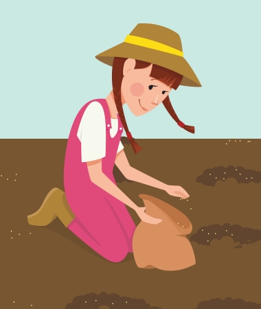 Girl planted seedsのイラスト素材