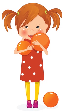 Little girl with orange ballのイラスト素材