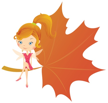 Fairy on the autumn leafのイラスト素材