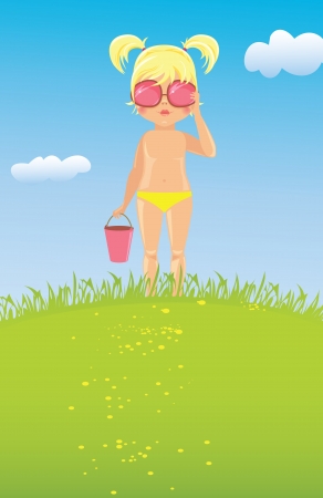 Girl in sunglasses on the lawnのイラスト素材