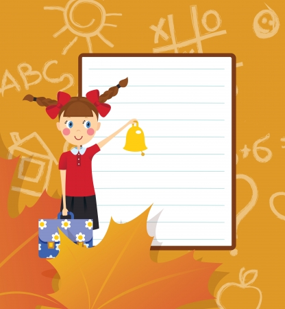 Frame - schoolgirl with briefcase and bellのイラスト素材